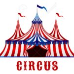Vintage circus tent with flags and stars