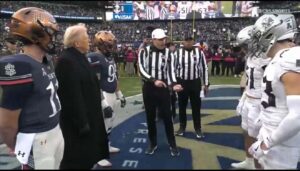 Donald Trump during the Coin Flip before the Army Navy game - Via @RapidResponse47 on Twitter (X)