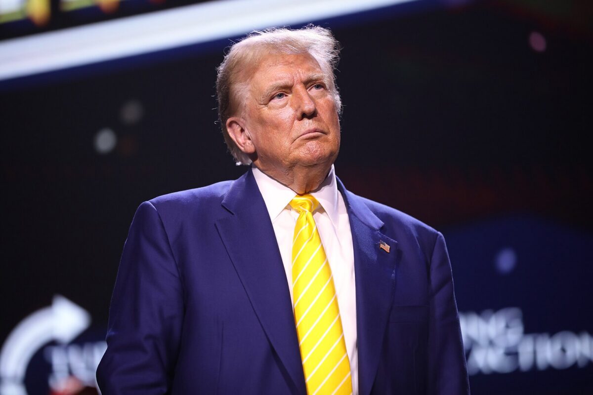 Former President of the United States Donald Trump speaking with attendees at a "Chase the Vote" rally at Dream City Church in Phoenix, Arizona. Gage Skidmore from Surprise, AZ, United States of America