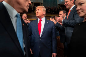 Then-President Donald Trump enters the House chamber for his 2020 State of the Union speech. Official White House photo by Shealah Craighead. Via Mickey Friedman