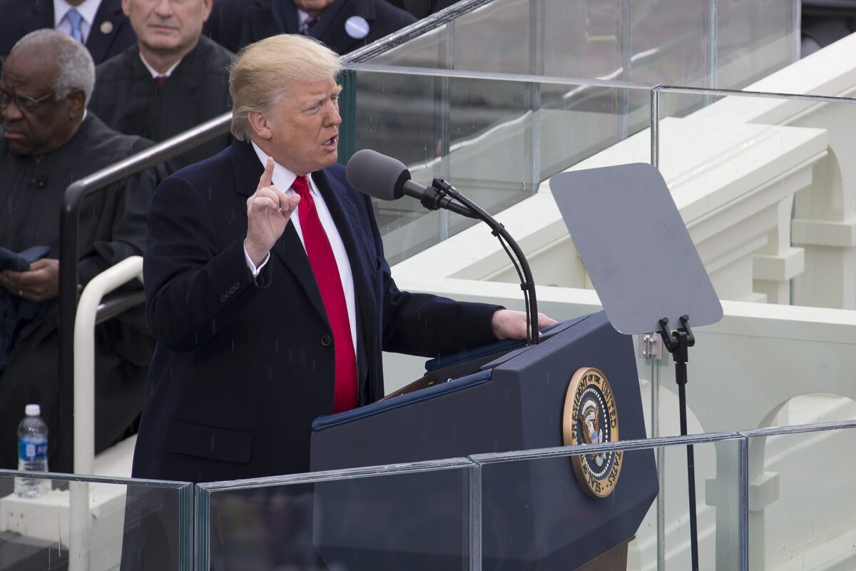 Description President Donald J. Trump delivers his presidential inaugural address during the 58th Presidential Inauguration at the U.S. Capitol Building, Washington, D.C., Jan. 20, 2017. More than 5,000 military members from across all branches of the armed forces of the United States, including Reserve and National Guard components, provided ceremonial support and Defense Support of Civil Authorities during the inaugural period. (DoD photo by U.S. Marine Corps Lance Cpl. Cristian L. Ricardo) Date 20 January 2017 Source https://www.dvidshub.net/image/3110897/58th-presidential-inaugural-ceremony Author U.S. Marine Corps Lance Cpl. Cristian L. Ricardo