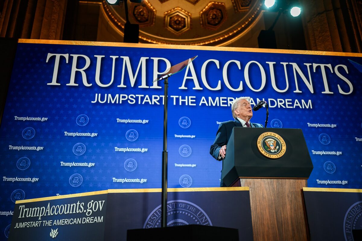 English: President Donald Trump delivers remarks on Trump Accounts at the Andrew W. Mellon Auditorium in Washington, D.C., Wednesday, January 28, 2026. (Official White House Photo by Daniel Torok)