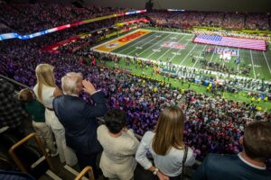 English: President Donald J. Trump attends Superbowl LIX between the Philadelphia Eagles and the Kansas City Chiefs, Sunday, February 9, 2025, at Caesars Superdome in New Orleans, Louisiana. (Official White House Photo by Daniel Torok)
