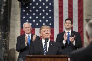 Flanked by Vice President Mike Pence and House Speaker Paul Ryan (R-WI), President Donald Trump delivers his Joint Address to Congress at the U.S. Capitol Building in Washington, D.C., Tuesday February 28, 2017. (Official White House Photo by Shealah Craighead)